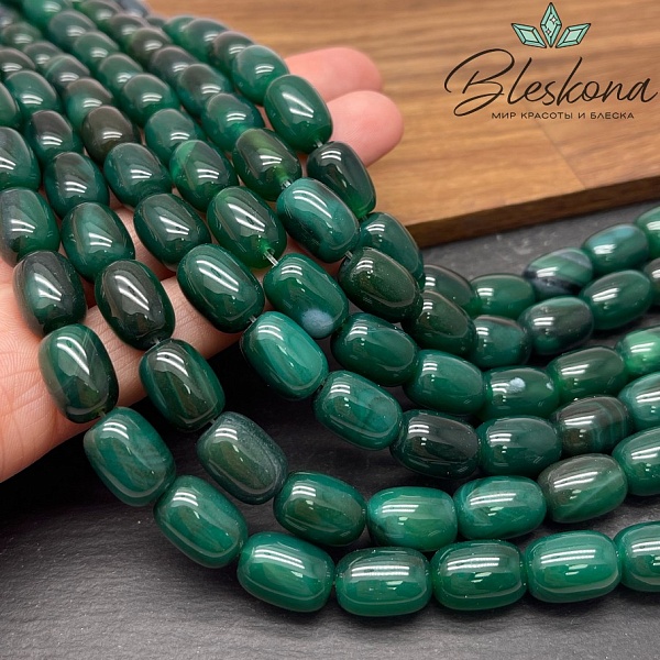 Агат темно- зеленый (тонированный) бочата 14*10 мм