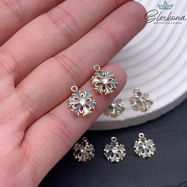 12,7*10 мм Цвет золото, Подвеска Снежинка голубое стекло 