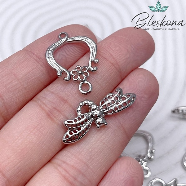 23*17 мм Цвет серебро, Замок Тогл стрекоза