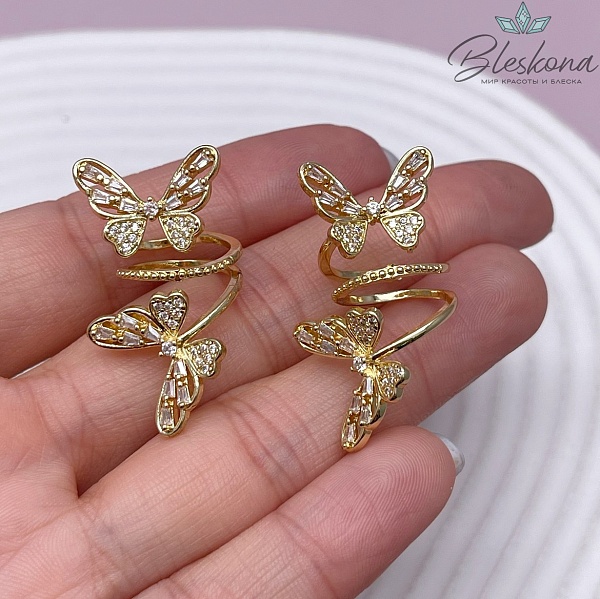 16*33 мм Цвет золото, Бусина бабочка с цирконами  