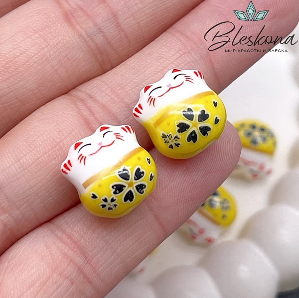 13,5*13 мм Керамика бусина Котик желтый