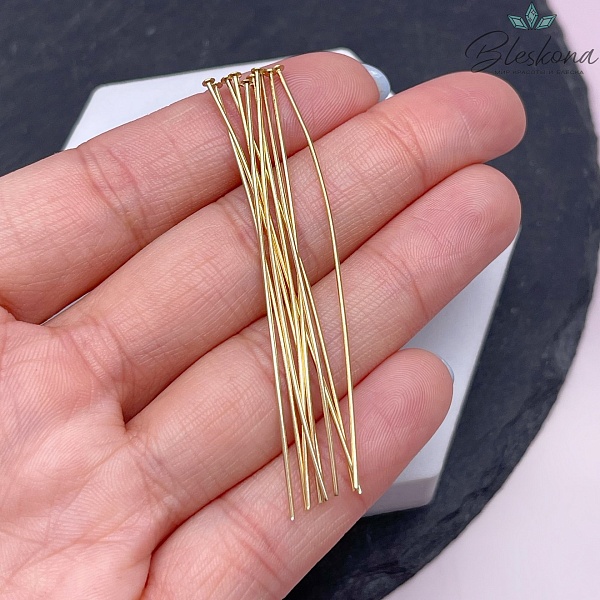 6 см*0,7 мм Цвет золото, Пины шляпка жесткие уп. 10 шт. 