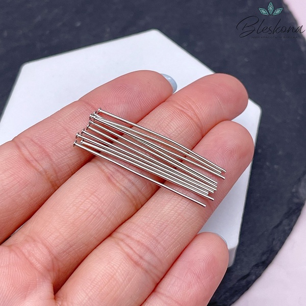 3,5 см*0,8 мм Цвет серебро, Пины шляпка жесткие уп. 10 шт. 