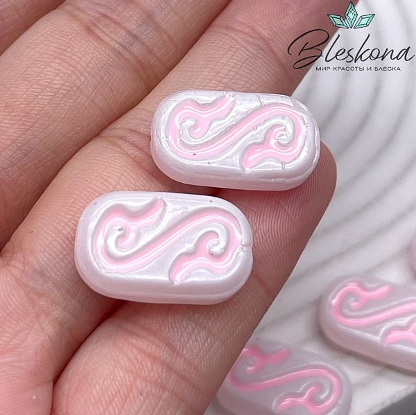 20*11,5 мм Бусина округленный прямоугольник бело-розовый