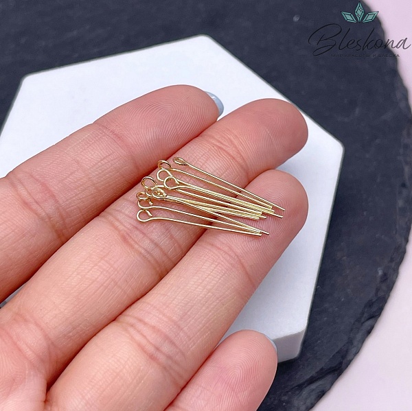 2,5 см*0,6 мм Цвет золото, Пины петелька жесткие уп. 10 шт. 