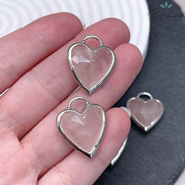 23,5*19 мм,Подвеска Сердце Розовый кварц ,цвет серебро