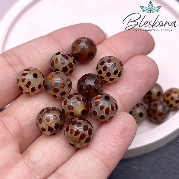 Бусина Дзи точки серо-коричневый шар 10 мм уп.10 шт.