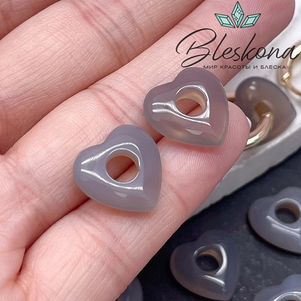15 мм Цвет серебро, Подвеска Сердце Агат серый