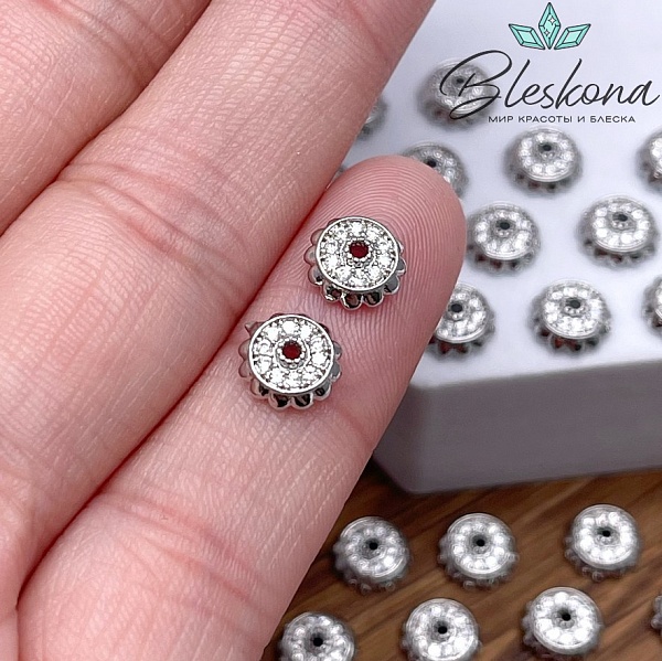 7 мм Цвет серебро, Шапочка цирконы