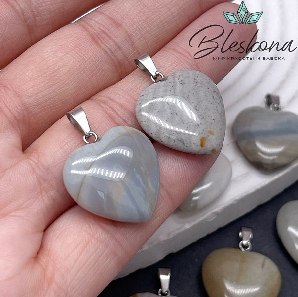 21*20 мм Цвет серебро, Подвеска Сердце Яшма полихромная