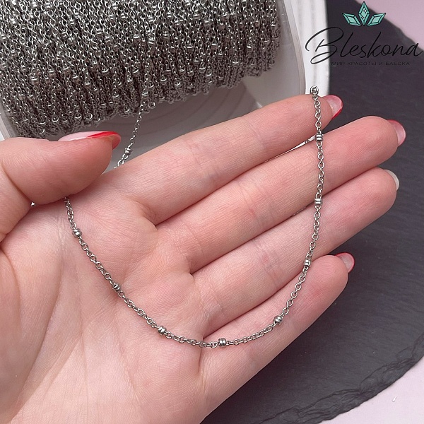 Цепь №76-8 цвет серебро, бусина полосы 1,8 мм 