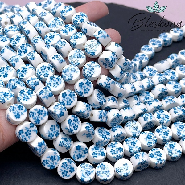 10,5 мм Керамика Бусина таблетка роспись гжель №30