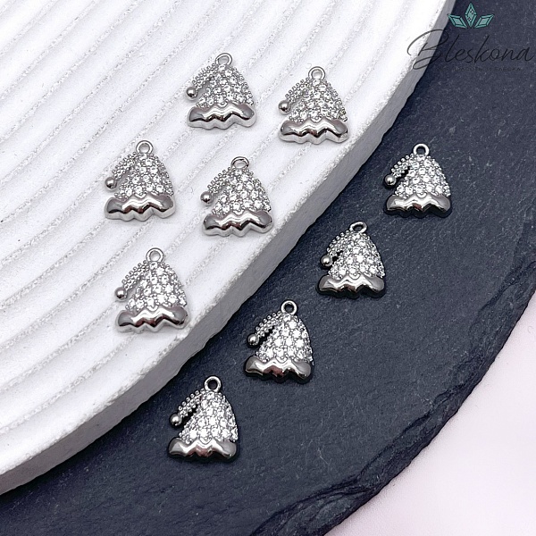 11,5*10 мм Цвет серебро, Подвеска новогодняя шапка цирконы 11,5*10 мм Цвет серебро, Подвеска новогодняя шапка цирконы