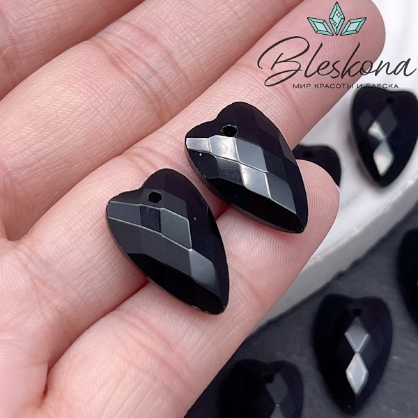 20*12 мм,Подвеска Сердце Черный Агат алмазная огранка