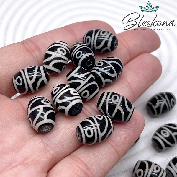 Бусина Дзи 4 глаза черно-белый бочонок 10*14 мм