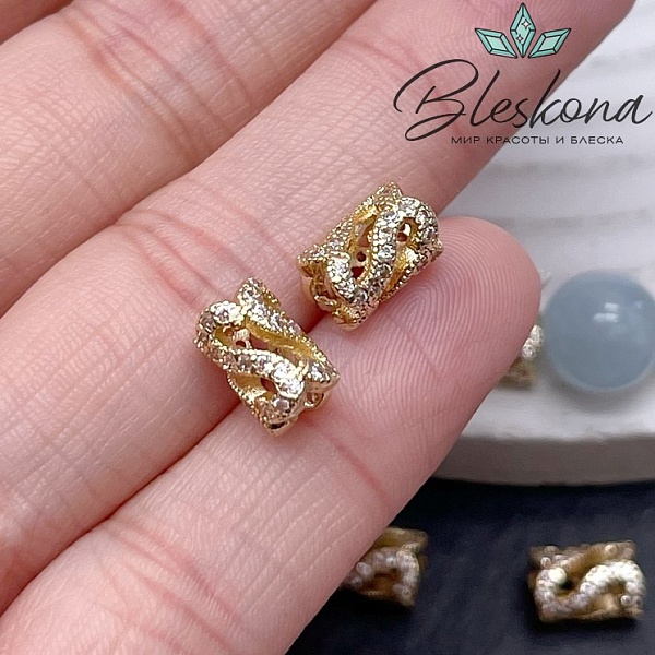 9*6 мм Цвет золото, Бусина цилиндр цирконы