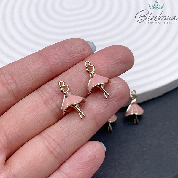 19,5*12 мм Цвет золото, Подвеска балерина розовая эмаль