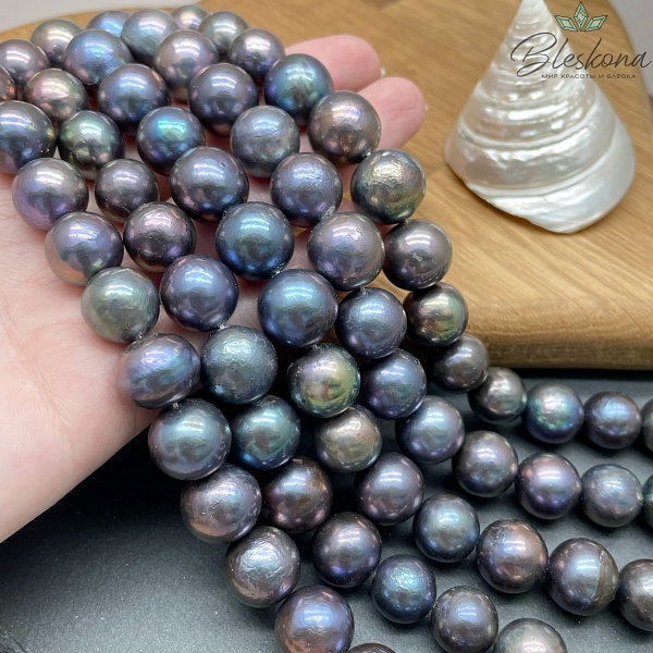 Жемчуг шар черный хамелеон на увеличение 11-14 мм 