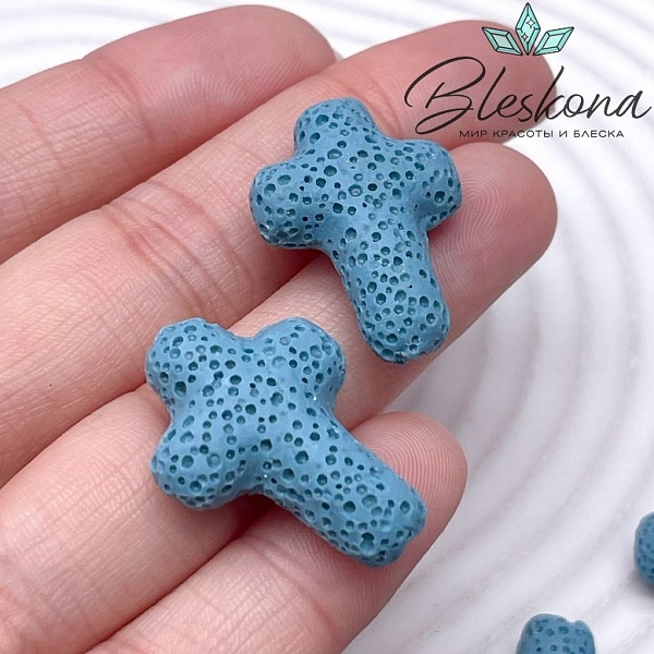 Лава Вулканическая Бусина крест голубой 27*19 мм