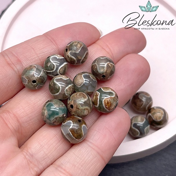Бусина Дзи Черепаха серо-зеленый шар №1 10 мм уп.10 шт.