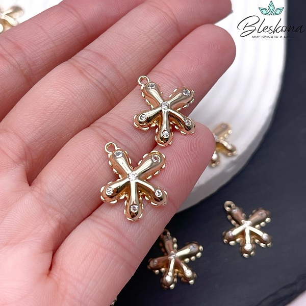 18*17 мм Цвет золото, Подвеска цветок с цирконами