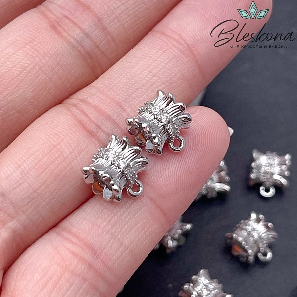 8,5*10 мм Цвет серебро, Бейл с цирконами неразъемное кольцо