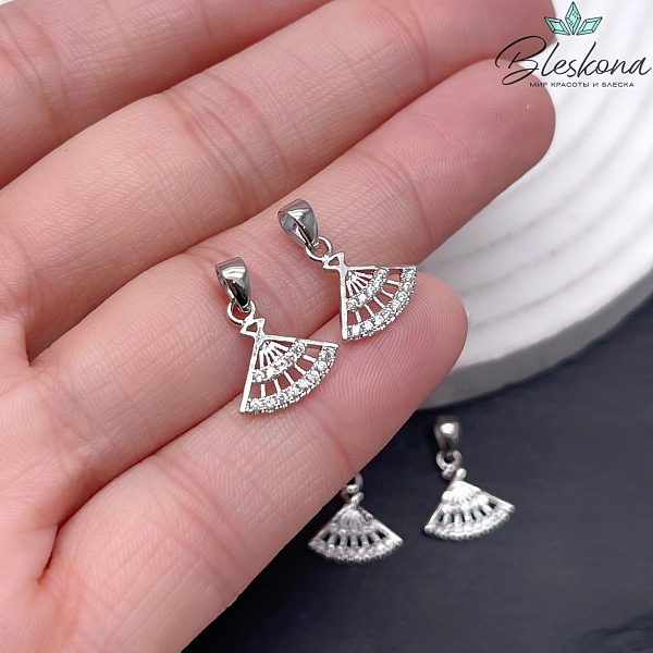 11,7 мм Цвет серебро, Подвеска веер с цирконом 