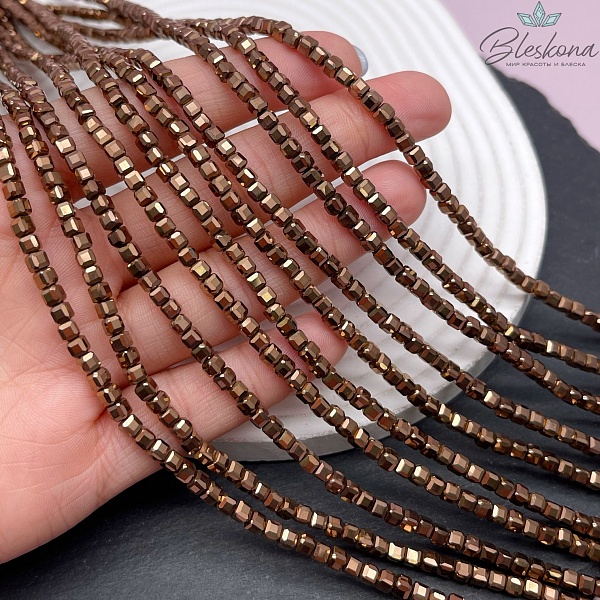 3,5 мм Гематин имитация куб огранка, цвет коричневый №1  