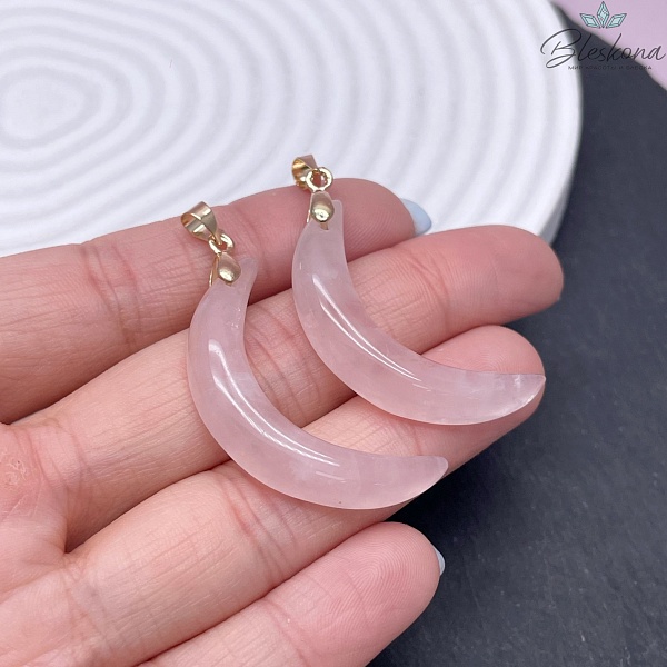 35,5*19,5 мм Цвет золото, Подвеска полумесяц Розовый кварц