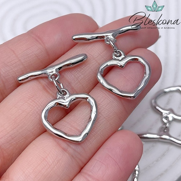 18,5*17,7 мм Цвет серебро, Замок Тогл Сердце мятое