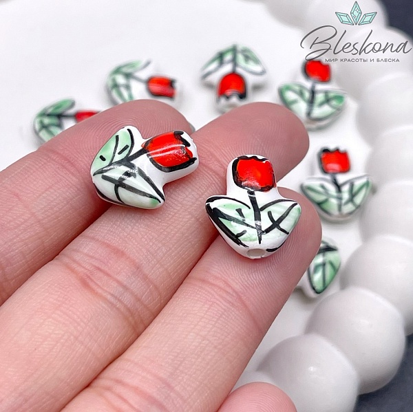 16*14,5 мм Бусина Тюльпан красный 