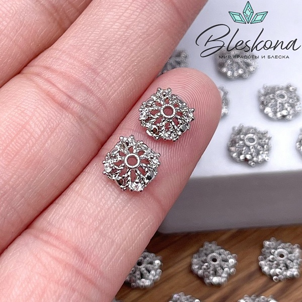 8 мм Цвет серебро, Шапочка цирконы