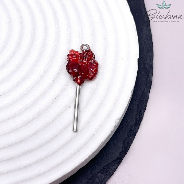 50*25 мм, Цвет серебро, Подвеска Петушок (Леденец) красный №1