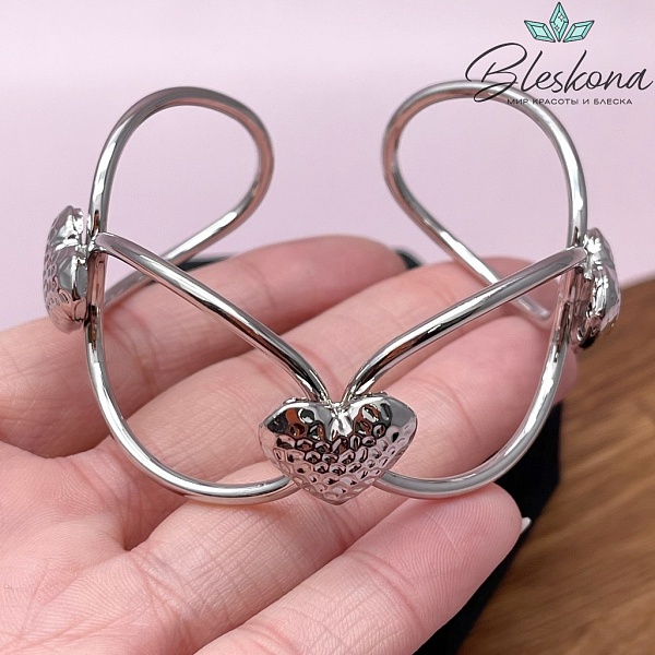 58-62 мм Цвет серебро, Основа для браслета овалы с сердцем