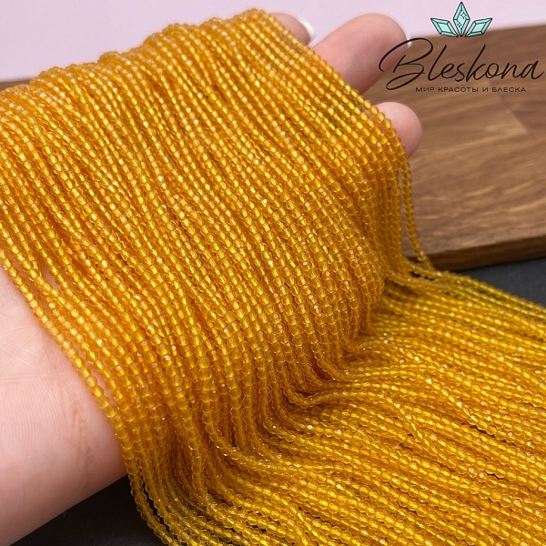 2 мм Бусины стекло темно-желтое алмазная огранка