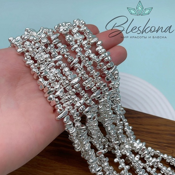 6-7 мм Гематин сколы шлифованные, светлое серебро, имитация