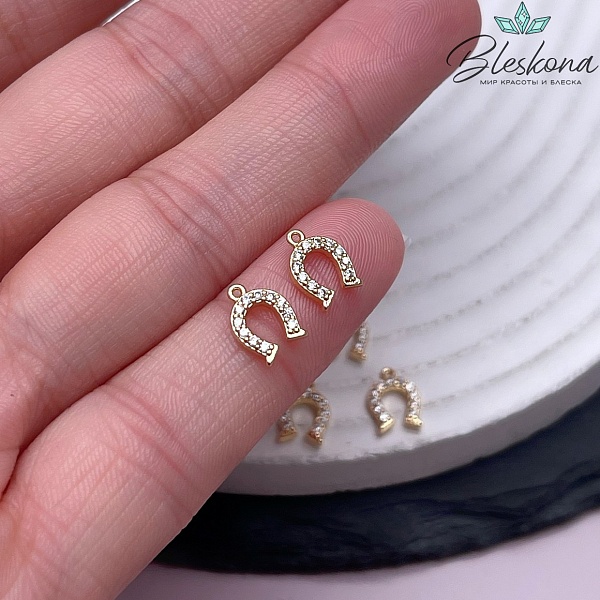 8,6*6,2 мм Цвет золото, Подвеска подкова с цирконами 