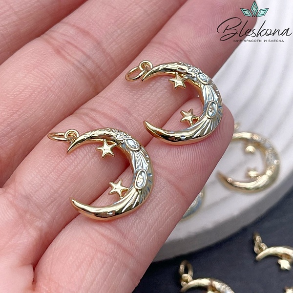 19*17 мм Цвет золото, Подвеска луна и звезды
