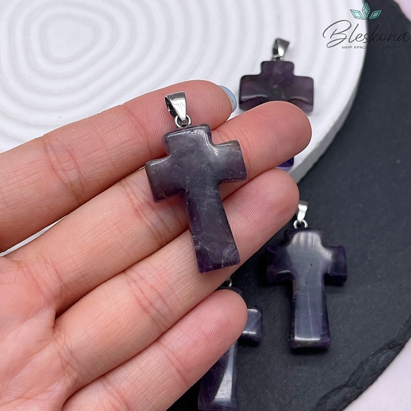 Подвеска крест Аметист, цвет серебро 35*22 мм