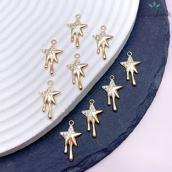 20,7*11,7 мм, Цвет золото, Подвеска звезда с каплями цирконы 20,7*11,7 мм, Цвет золото, Подвеска звезда с каплями цирконы