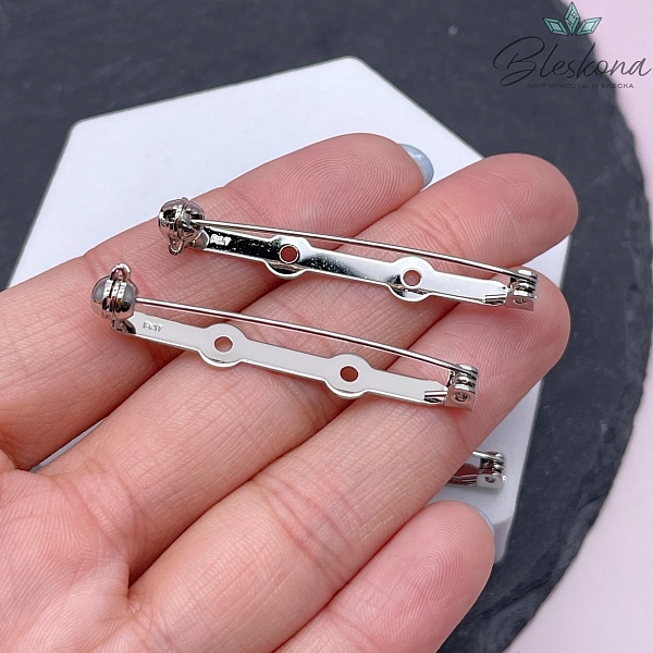 45*6 мм Цвет серебро, Японская булавка для броши с фиксатором 