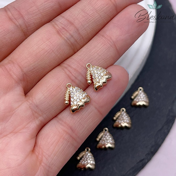 11,5*10 мм Цвет золото, Подвеска новогодняя шапка цирконы 11,5*10 мм Цвет золото, Подвеска новогодняя шапка цирконы