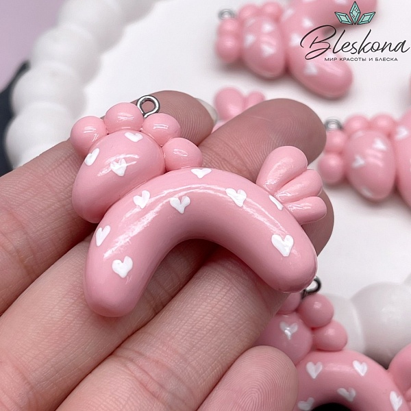 38*35 мм, Цвет серебро, Подвеска Лошадка розовая с белыми сердечками
