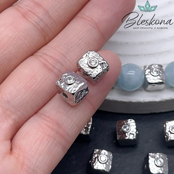 8*7,5 мм Цвет серебро, Бусина фактурная фриформ с цирконом 