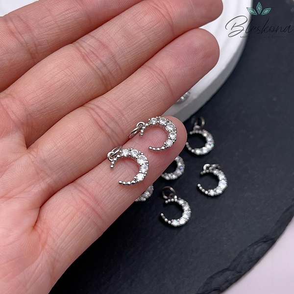 12*10 мм,цвет серебро,Подвеска полумесяц цирконы 