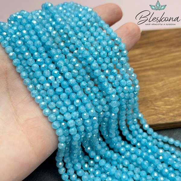 Циркон Glow ярко-голубой огранка 4 мм (кубический цирконий, фианит) 