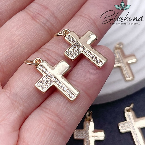 21*14,5 мм Цвет золото, Подвеска Крест цирконы