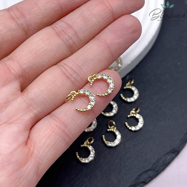 12*9,5 мм, Цвет серебро,Подвеска Луна со звездой цирконы