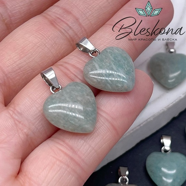16*15 мм Цвет серебро, Подвеска Сердце Амазонит