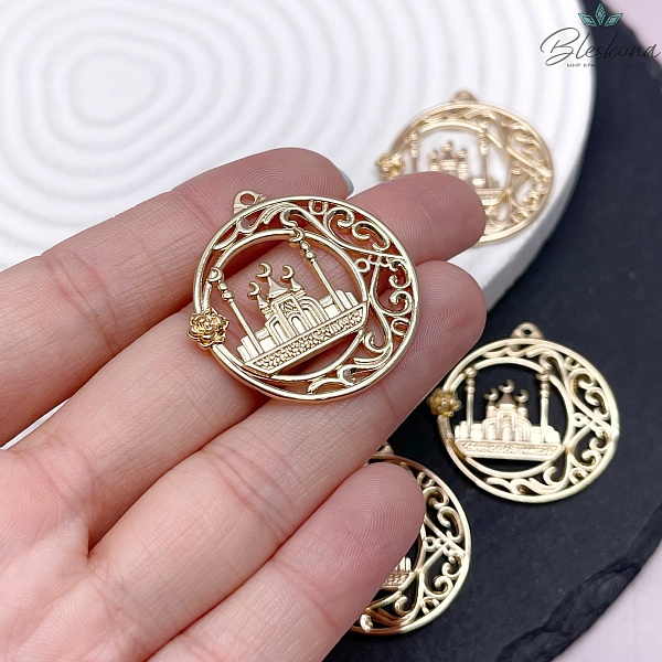 30 мм Цвет золото, Подвеска круг Мечеть